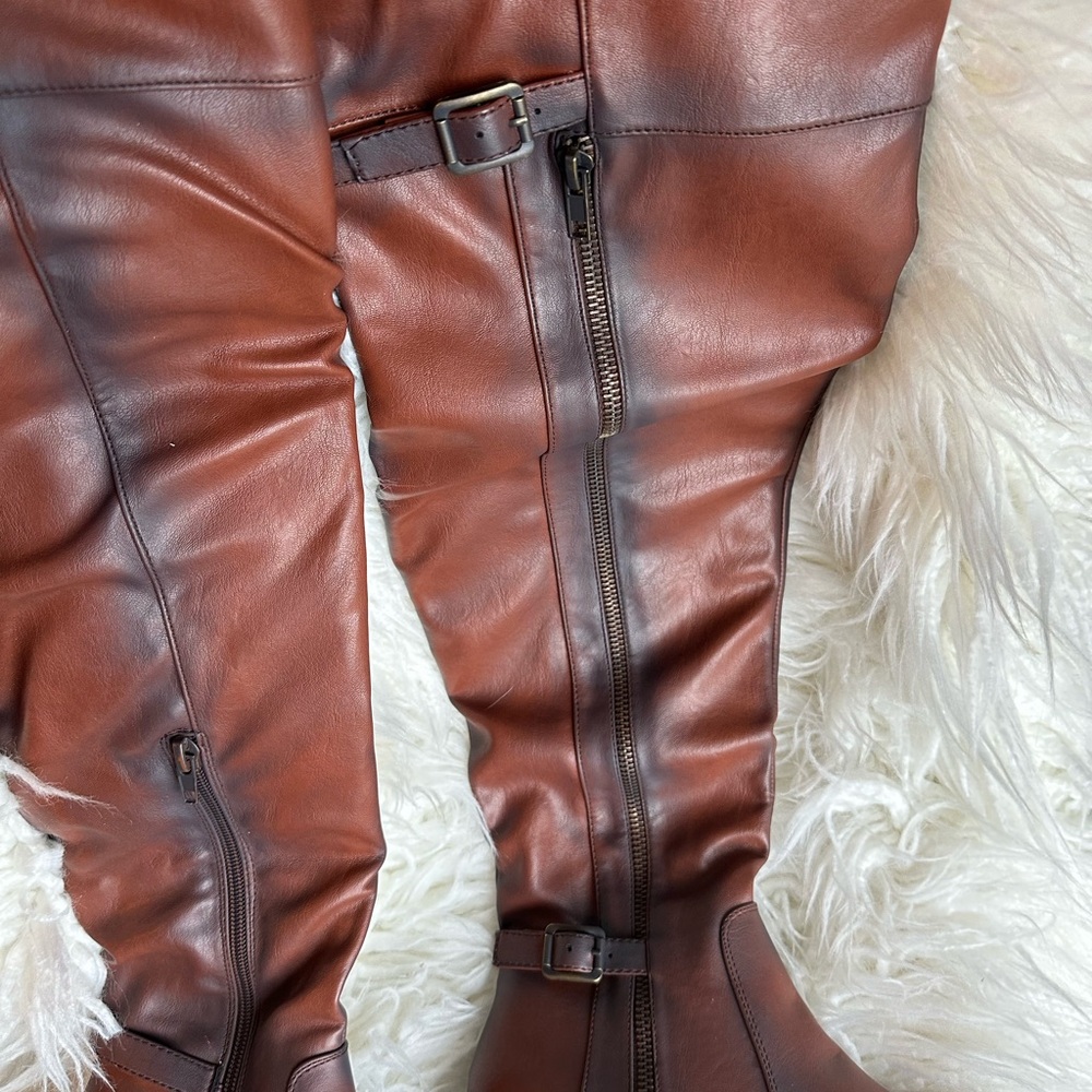 Chase + Chloe Brown Over the Knee Boots Classic Equestrian Style Maggy 3 - Picture 7 of 9